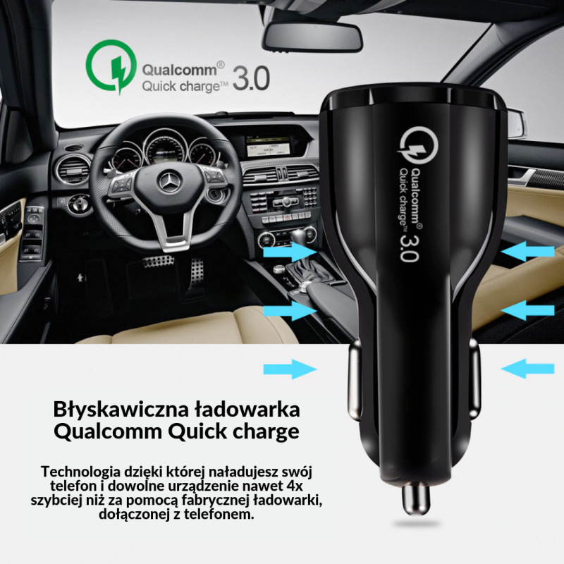 Wtyczka Samochodowa Do Błyskawicznego Ładowania Qualcomm Quick Charge 3.0